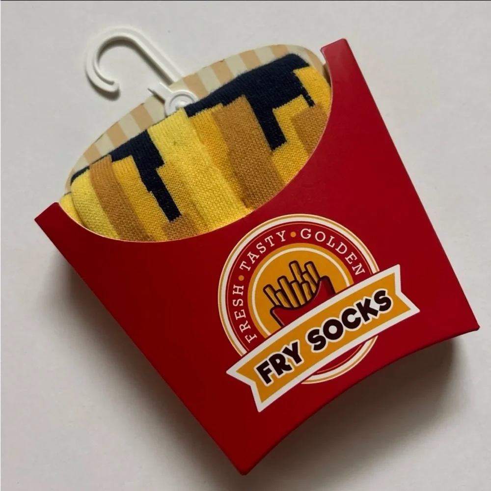 Fry Socks Unisex Yellow Black Novelty Crew Socks 8-12 NWT